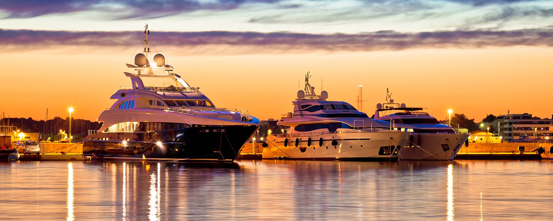Luxury Yachts under the sunset